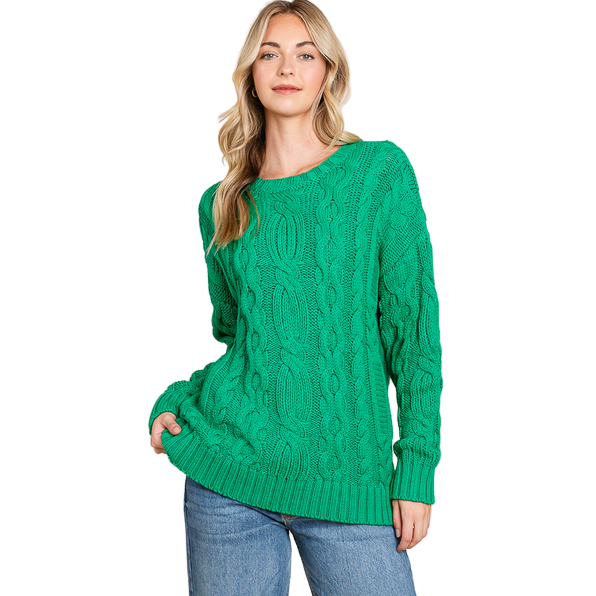 Vanilla Bay Women's Cable Knit Long Sleeve Round Neck Sweater