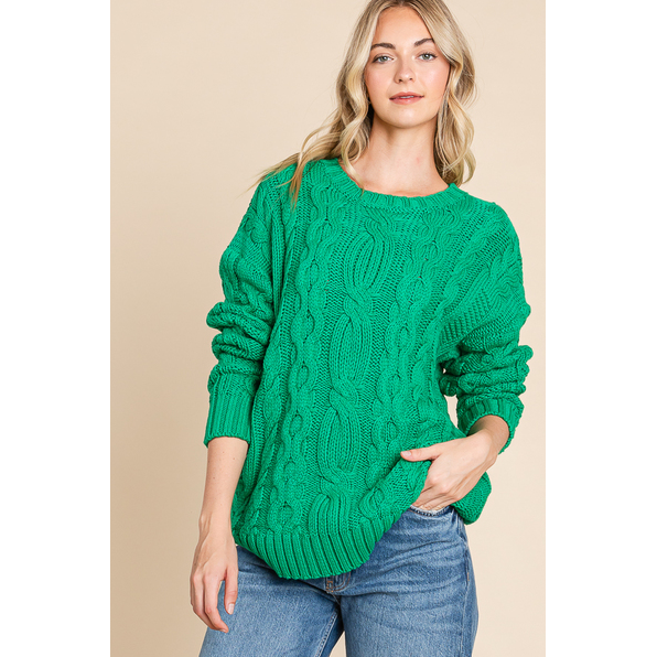 Vanilla Bay Women's Cable Knit Long Sleeve Round Neck Sweater