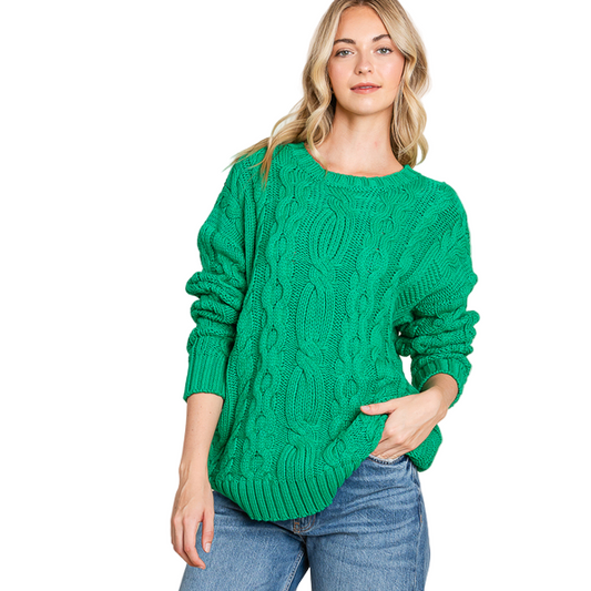Vanilla Bay Women's Cable Knit Long Sleeve Round Neck Sweater
