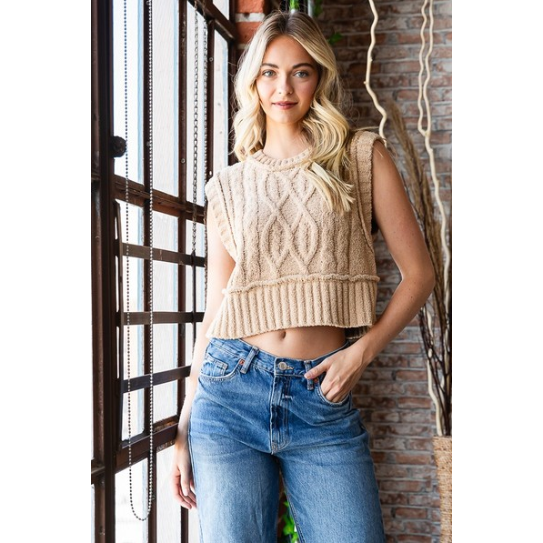 Vanilla Bay Women's Cable Knit Cropped Vest Sweater