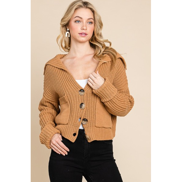 Vanilla Bay Women's Knit Long Sleeve Button Down Thick Sweater - Camel