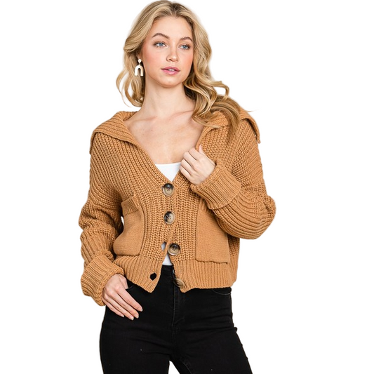 Vanilla Bay Women's Knit Long Sleeve Button Down Thick Sweater - Camel