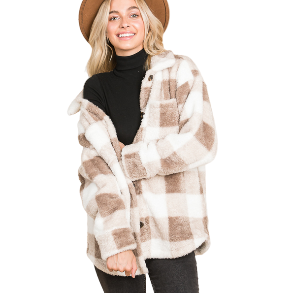 Vanilla Bay Women's Sherpa Gingham Long Sleeve Shacket
