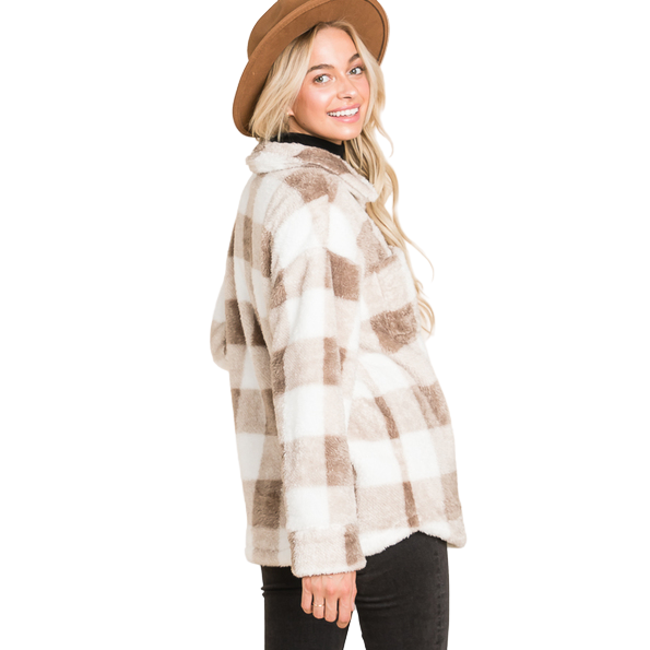Vanilla Bay Women's Sherpa Gingham Long Sleeve Shacket