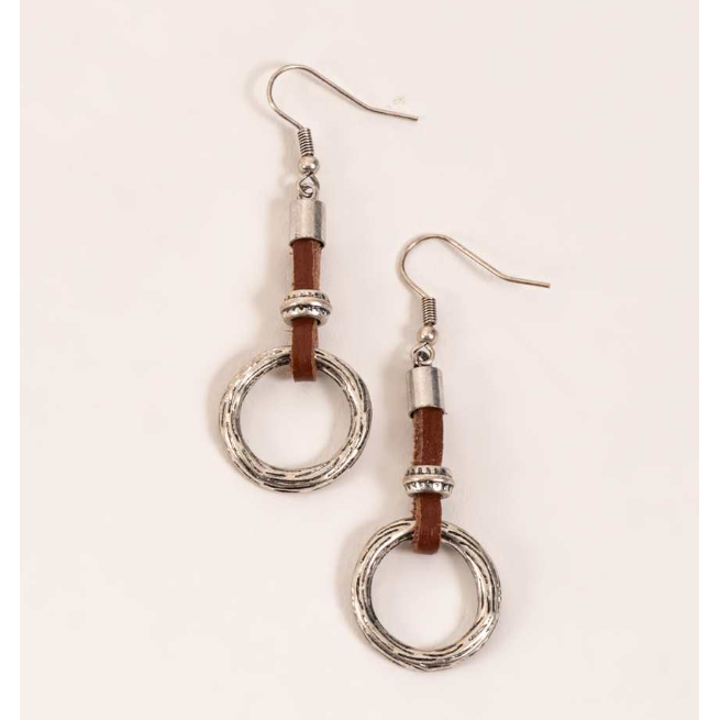 Edenborough Leather Small Silver Ring Dangle Earrings - Silver