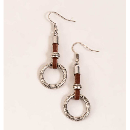 Edenborough Leather Small Silver Ring Dangle Earrings - Silver