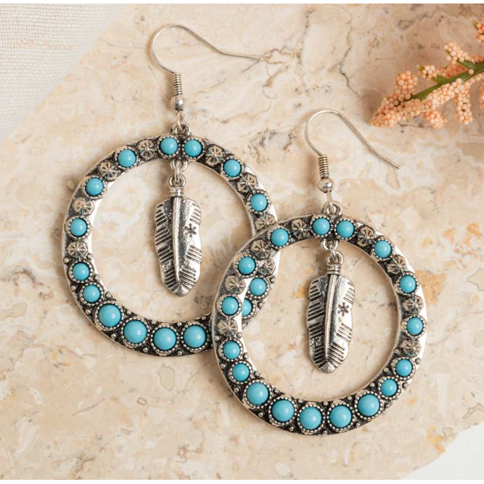 Edenborough Feather Hoop Earrings - Turquoise