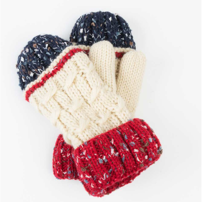 Edenborough Stripped Knit Mittens - Ivory/Red