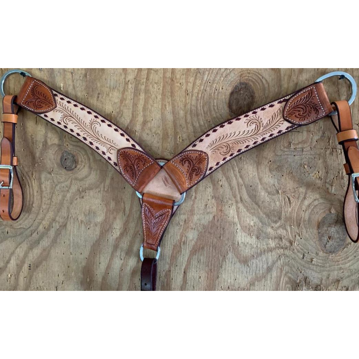 Irvine 2 3/4" Rough Out Leaf Buckstitch Latigo Breast Collar - Natural