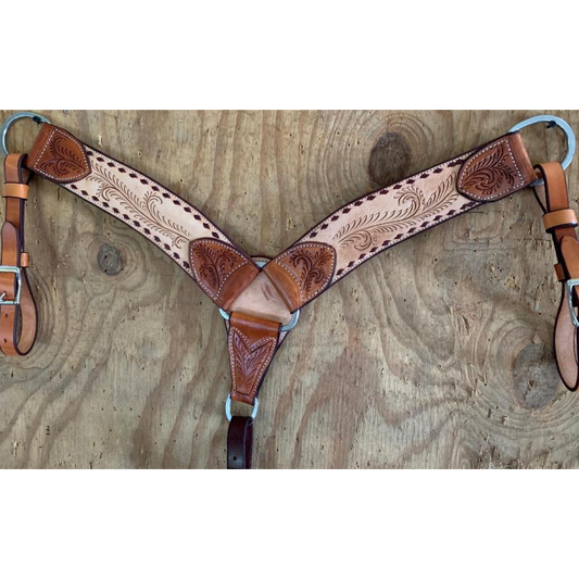 Irvine 2 3/4" Rough Out Leaf Buckstitch Latigo Breast Collar - Natural
