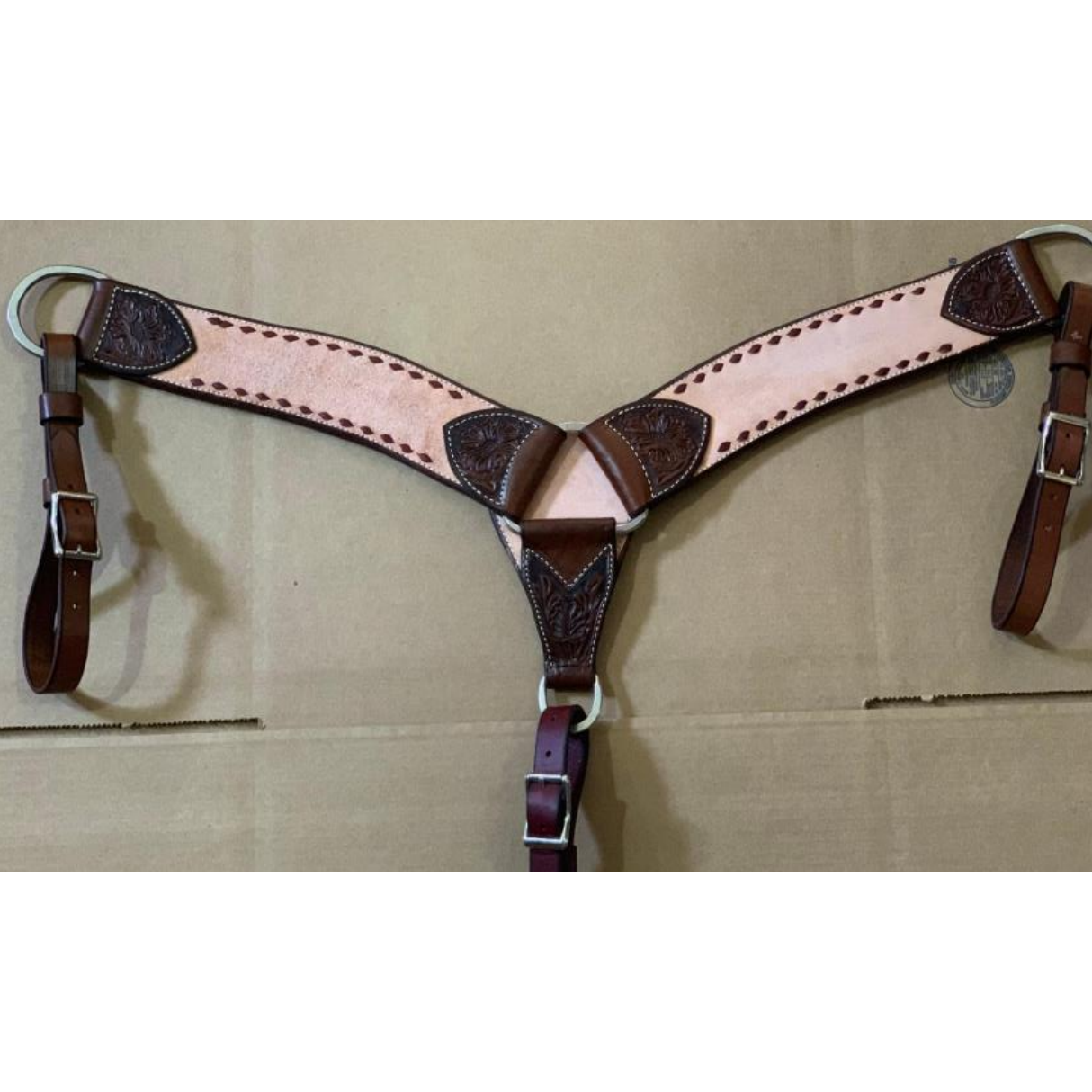 Irvine 2 3/4" Rough Out Floral Buckstitch Breast Collar - Chocolate/Natural