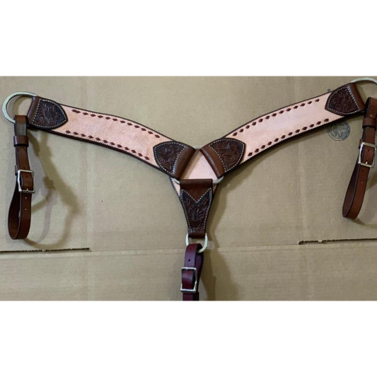 Irvine 2 3/4" Rough Out Floral Buckstitch Breast Collar - Chocolate/Natural