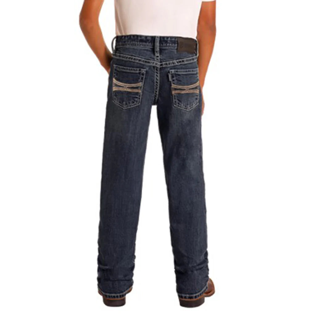 Rock & Roll Boy's Hooey Regular Fit Bootcut Jeans-Dark Wash