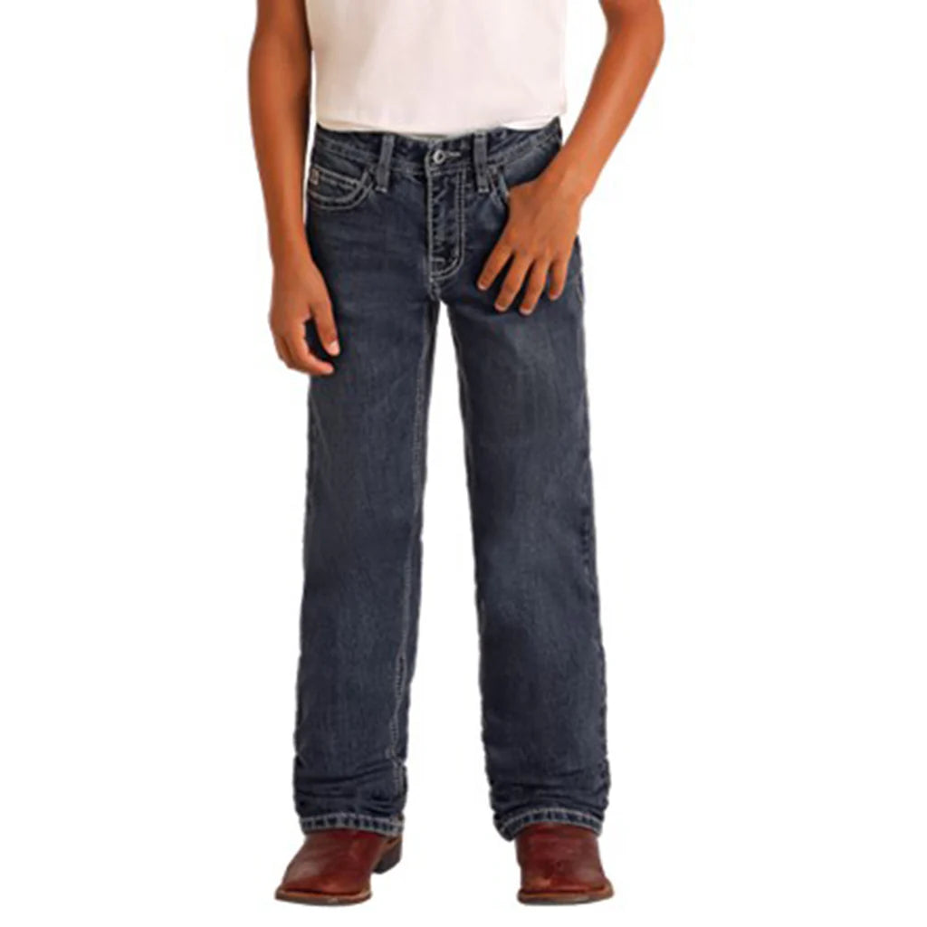 Rock & Roll Boy's Hooey Regular Fit Bootcut Jeans-Dark Wash