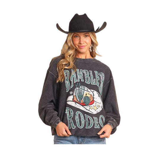 Rock & Roll Women's Long Sleeve  Rambler Rodeo Pullover - Black