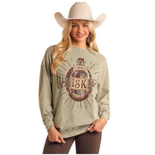 Rock & Roll Women's Graphic Oversized Pullover- Jade