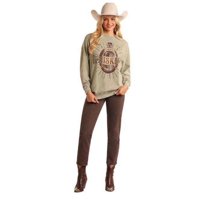 Rock & Roll Women's Graphic Oversized Pullover- Jade