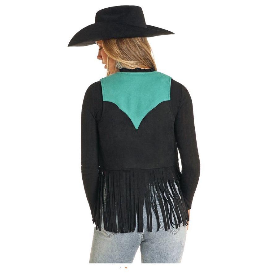 Rock & Roll Women's Long Sleeve Embroidered Western Vest - Turquoise