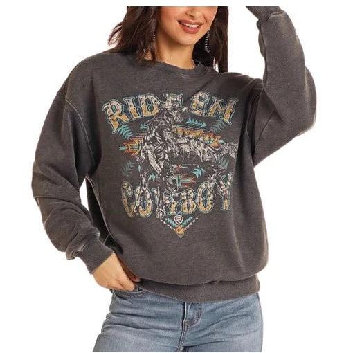 Rock & Roll Women's Long Sleeve Oversized Pullover with Studs - Black