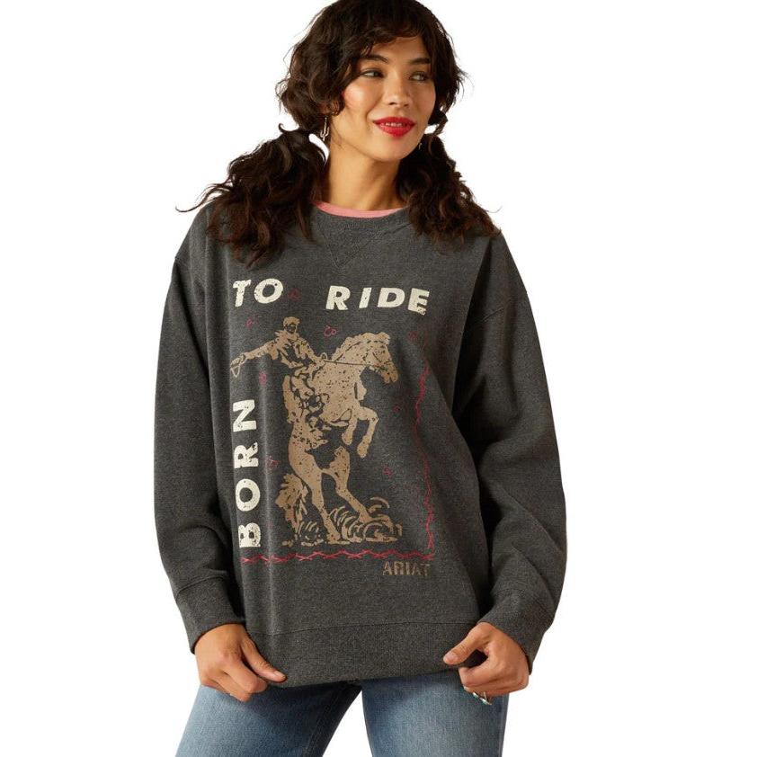 Ariat Women's Long Sleeve Oversized Crew Sweatshirt- Heather Charcoal