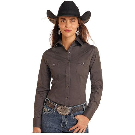 Panhandle Women's Long Sleeve Solid Poplin Snap Shirt-