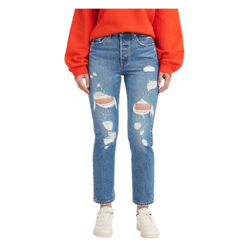 Levi Women's 501 High Rise Straight Cropped Jeans - Dark Indigo Destructed