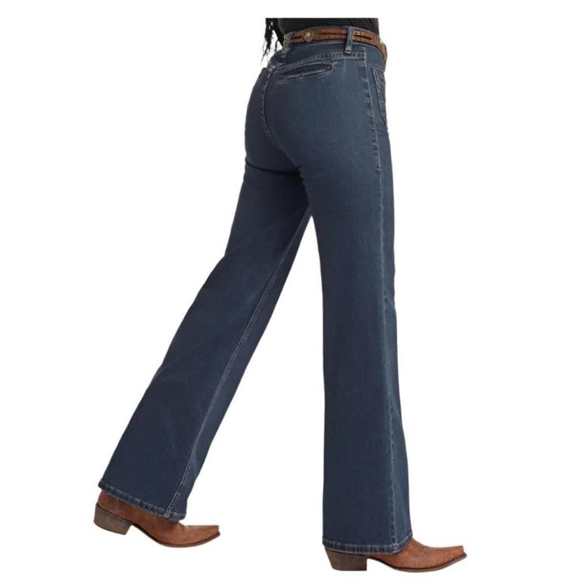 Rock & Roll Women's Patch Pocket Relaxed Flare Leg Jeans - Medium Wash