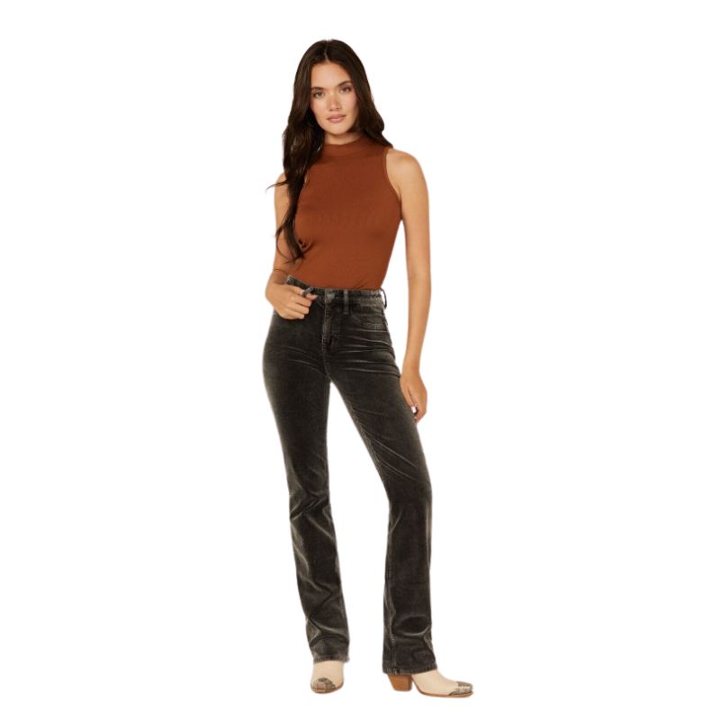 Rock & Roll Women's Corduroy Modest High Rise Boot Cut Pant - Charcoal - Irvine Tack & Western Wear