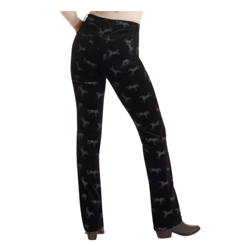 Rock & Roll Women's Corduroy Horse Bargain Boot Cut Pants - Black