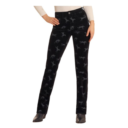 Rock & Roll Women's Corduroy Horse Bargain Boot Cut Pants - Black
