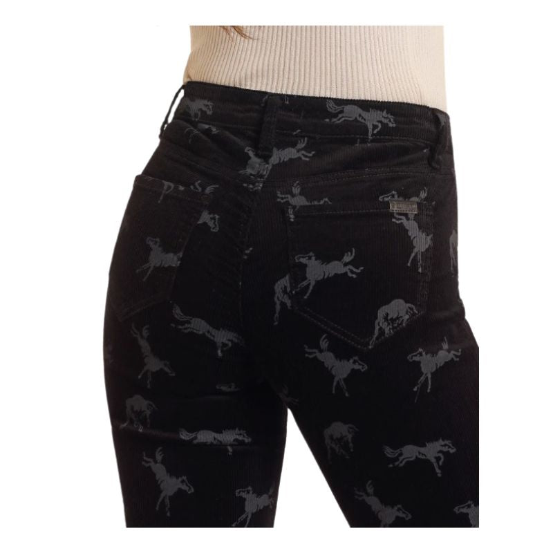 Rock & Roll Women's Corduroy Horse Bargain Boot Cut Pants - Black