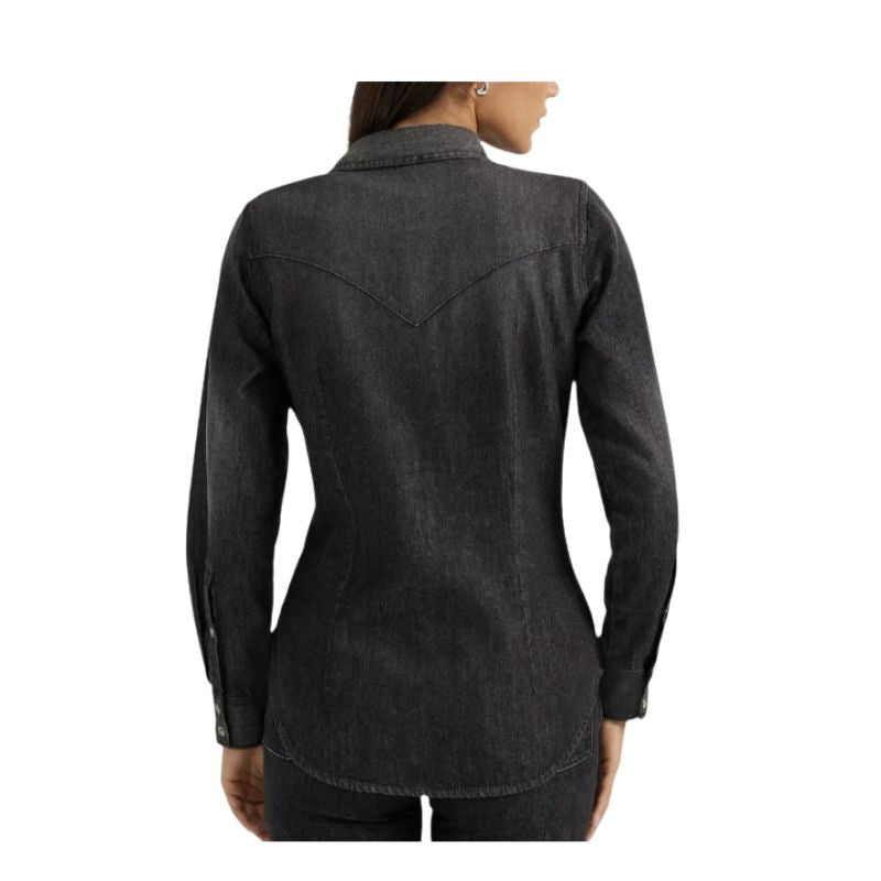 Wrangler Women's Long Sleeve Snap Button Denim Shirt - Black