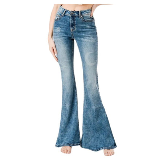Grace in LA Women's Jeans - Split Flare - Star/Moon Print