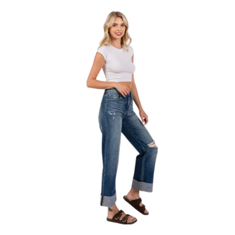 Petra153 Women's High Rise Loose Straight Leg Jeans - Medium Wash