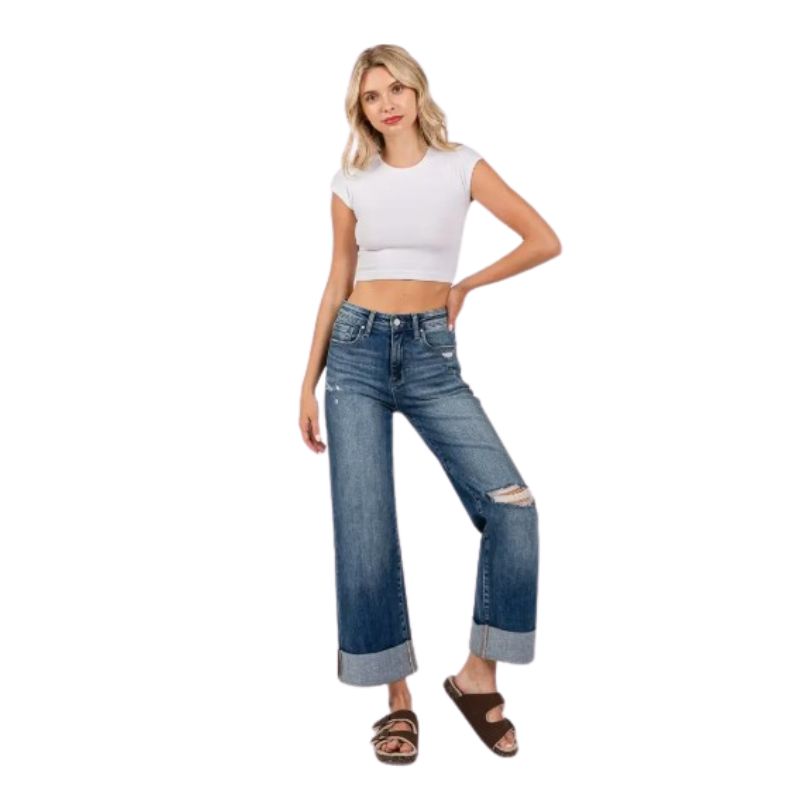 Petra153 Women's High Rise Loose Straight Leg Jeans - Medium Wash