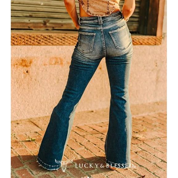 Lucky & Blessed Women's High Rise Trouser Jeans - Dark Wash