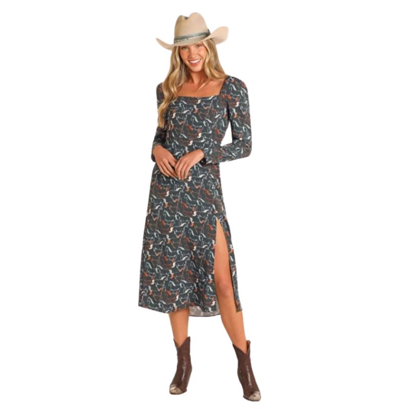 Rock & Roll Women's Horse Print Dress - Black