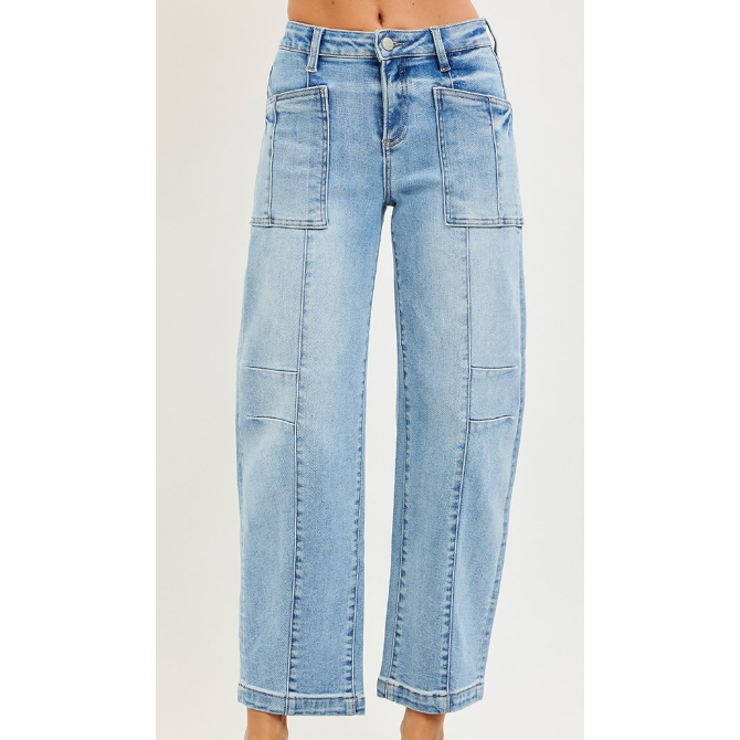 Risen Women's Slouchy Ankle Boyfriend Patch Pocket Jeans - Light