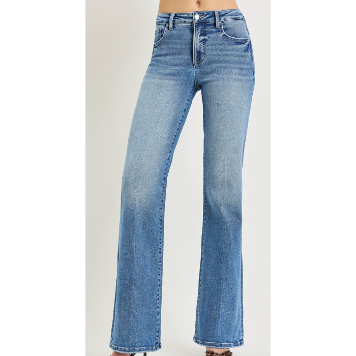 Risen Women's  High Rise Flare Stretchy Jeans- Medium Wash