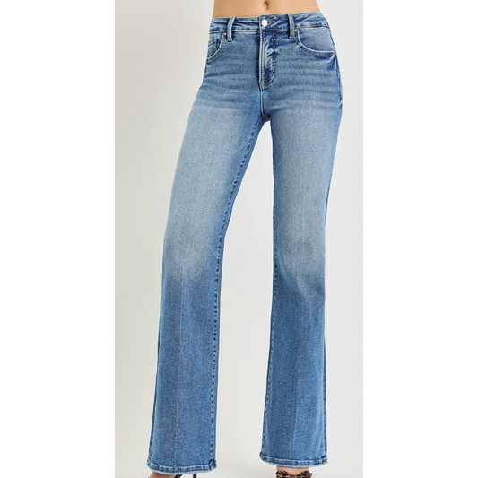 Risen Women's  High Rise Flare Stretchy Jeans- Medium Wash