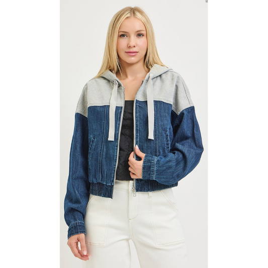 Risen Women's Contrast Hooded Bomber Jacket- Dark