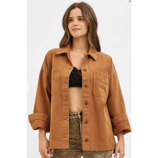 Risen Women's Oversized Side Step Hem Jacket- Brown
