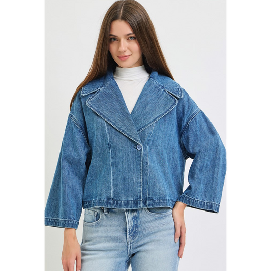 Risen Women's Wide Collar Crop Jacket- Medium