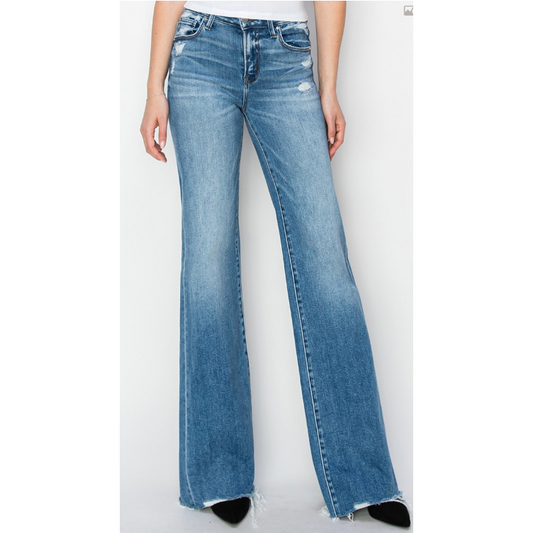 Risen Women's Midrise Wide Leg Jeans- Medium