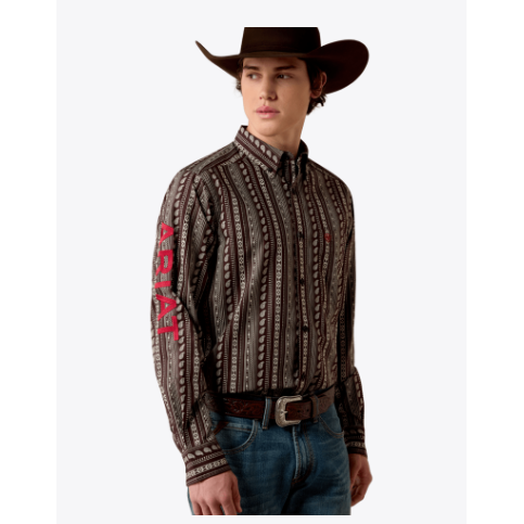 Ariat Men's Team Ean Fitted  Shirt- Chocolate Plum Southwest Stripe
