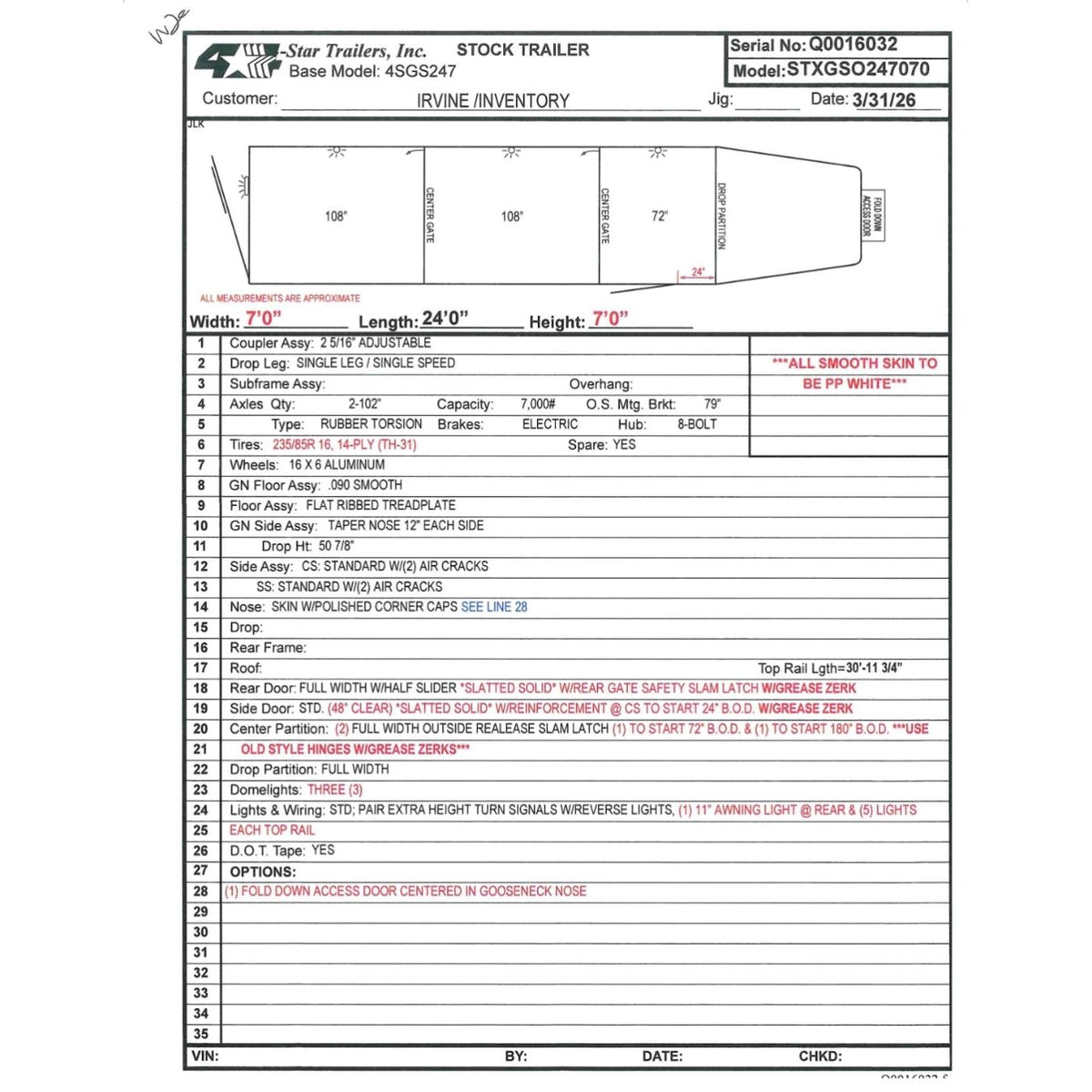 2027 4-Star 24' Stock Trailer