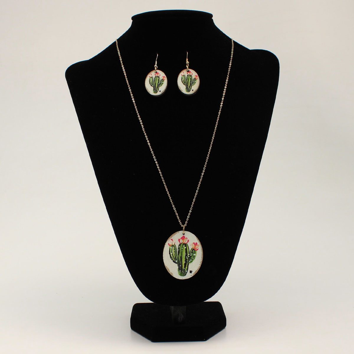 Silver Strike Necklace & Earrings Set - Cactus Flower Round