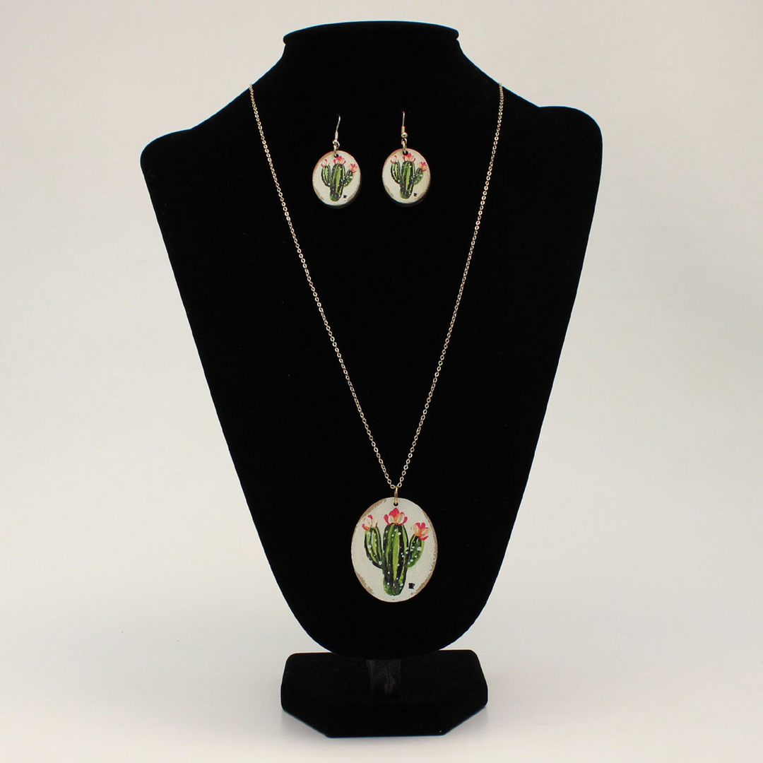 Silver Strike Necklace &amp; Earrings Set - Cactus Flower Round