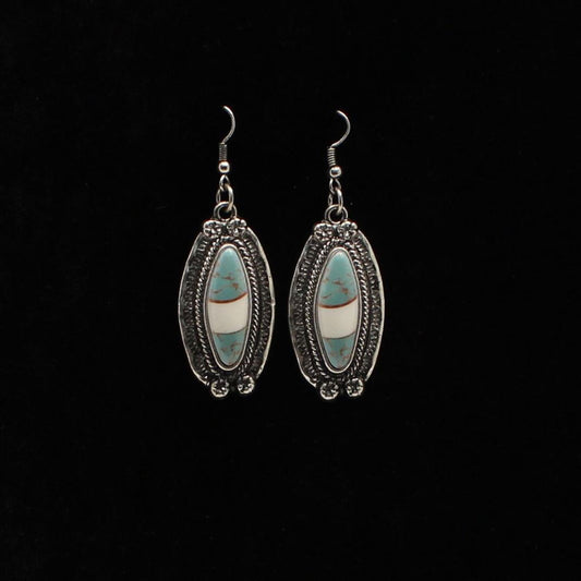 Silver Strike omen's Oval Ivory Stone Earrings - Silver/Turquoise