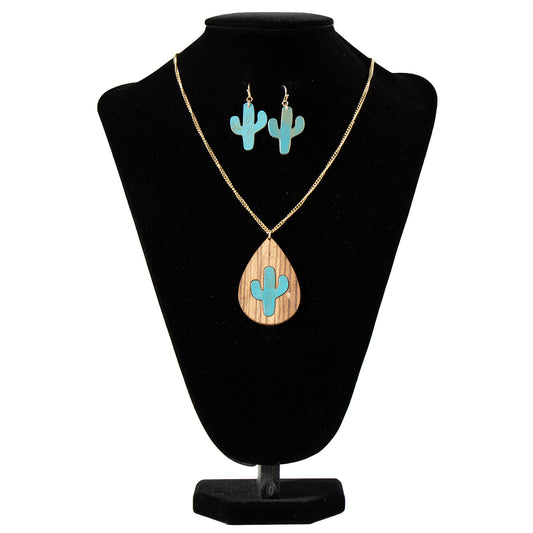 Silver Strike Women's Wooden Cactus Jewelry Set - Brown